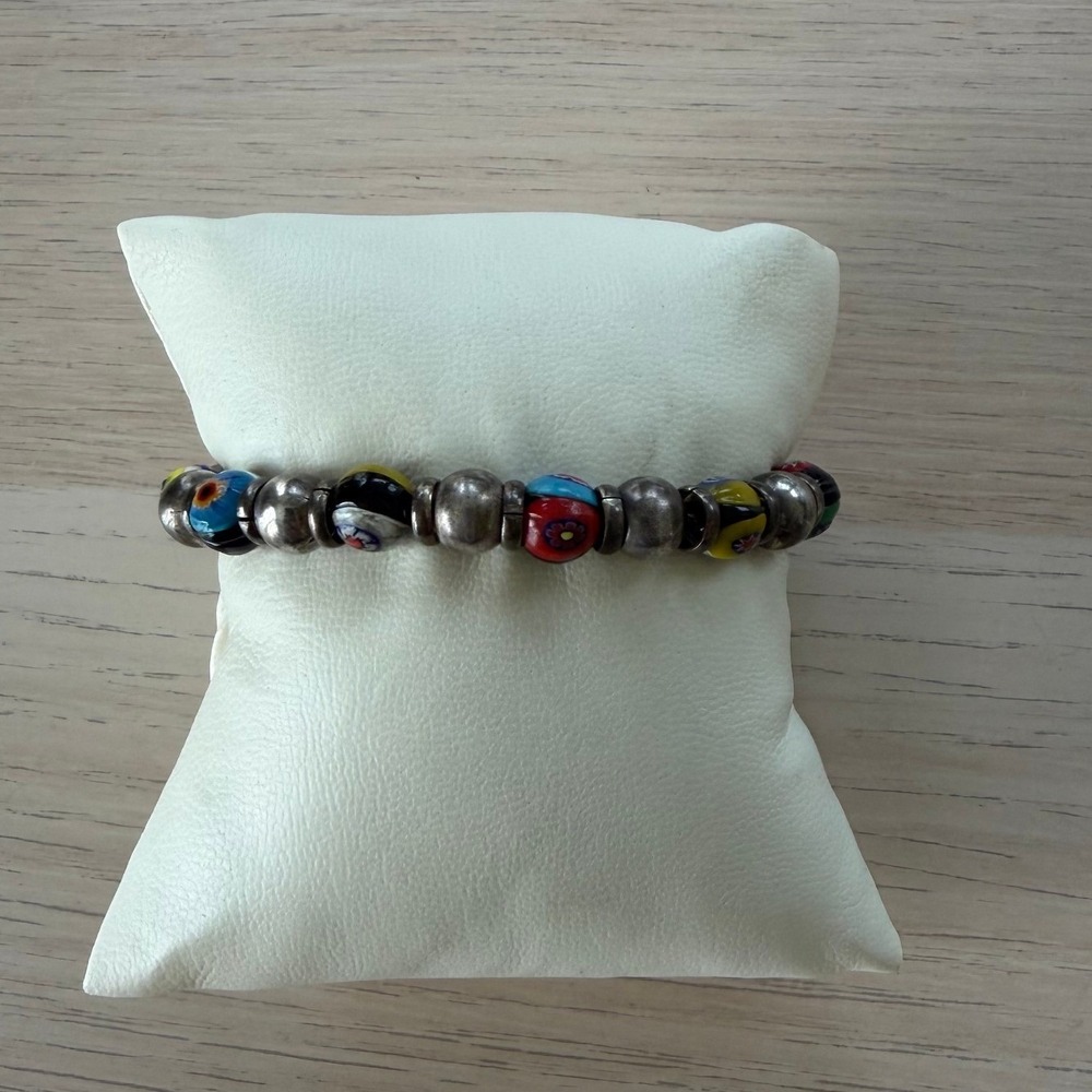 Vintage Bead Bracelet Silver Tone Lobster Clasp Multi